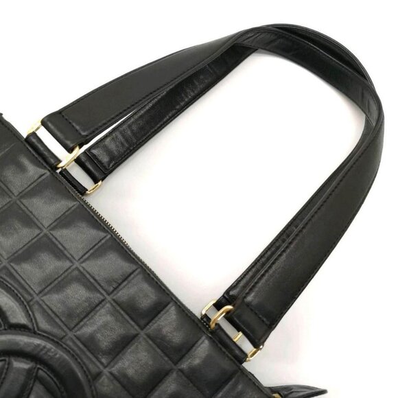 Authentic CHANEL Vintage Lambskin Quilted Chocolate Bar Tote Black Purse - Picture 10 of 11